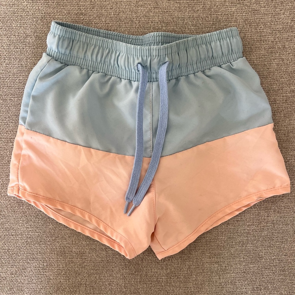 Minnow swim boys French blue + pink color block boardie, size 3/4T